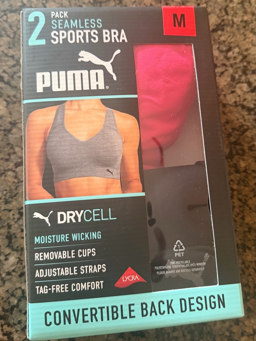 PUMA DryCELL Convertible Back Sports Bras - Black & Pink  2 bras in box.   New
